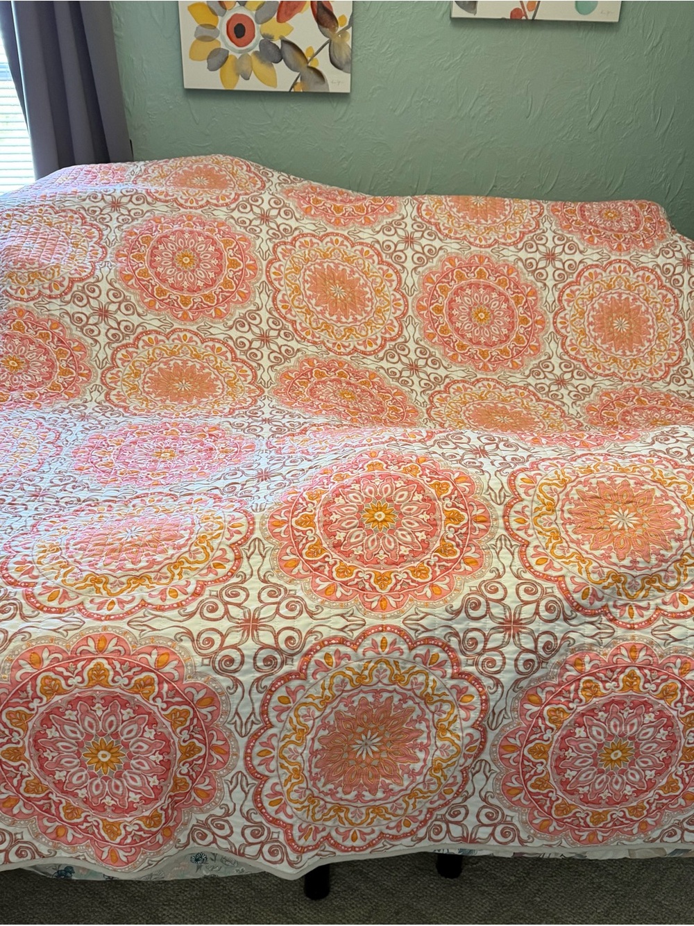 Sears and Roebuck King Size Orange Medallion Quilt - Home Bedding. 2016